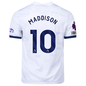 Nike Tottenham James Maddison Home Jersey w/ EPL + No Room For Racism Patches  23/24 (White/Binary Blue)