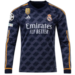 adidas Real Madrid Jude Bellingham Long Sleeve Away Jersey w/ Champions League + Club World Patch 23/24 (Legend Ink/Preloved Blue)