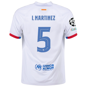 Nike Barcelona Iñigo Martinez Away Jersey w/ Champions League Patches 23/24 (White/Royal Blue)