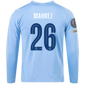 Puma Manchester City Riyad Mahrez Home Long Sleeve Jersey w/ Champions League + Club World Cup Patches 23/24 (Team Light Blue/Puma White)