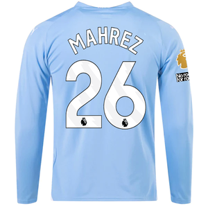 Puma Manchester City Riyad Mahrez Home Long Sleeve Jersey w/ EPL + No Room For Racism Patches 23/24 (Team Light Blue/Puma White)