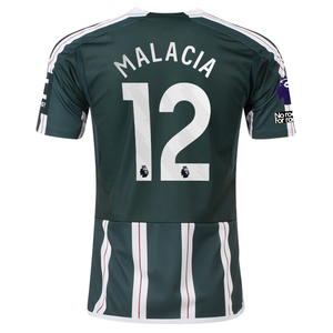 adidas Manchester United Tyrell Malacia Away Jersey w/ EPL + No Room For Racism Patches 23/24 (Green Night/Core White)