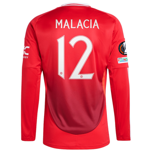 adidas Manchester United Tyrell Malacia Long Sleeve Home Jersey w/ Europa League Patches 24/25 (Red)