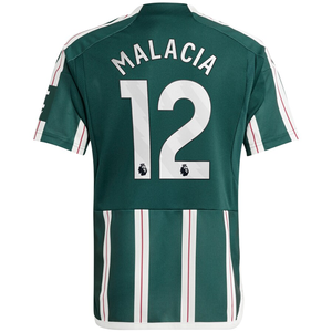adidas Youth Manchester United Tyrell Malacia Away Jersey 23/24 (Green Night/Core White/Active Maroon)