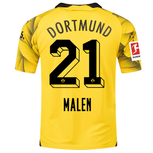 Puma Mens Borussia Dortmund Donyell Malen Third Jersey w/ Bundesliga Patch 23/24 (Cyber Yellow/Puma Black)