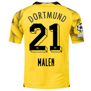 Puma Mens Borussia Dortmund Donyell Malen Third Jersey w/ Champions League Patches 23/24 (Cyber Yellow/Puma Black)
