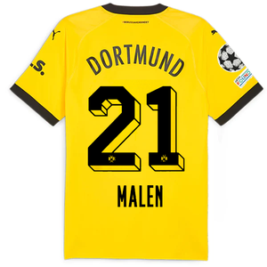 Puma Borussia Dortmund Authentic Malen Home Jersey w/ Champions League Patches 23/24 (Cyber Yellow/Puma Black)