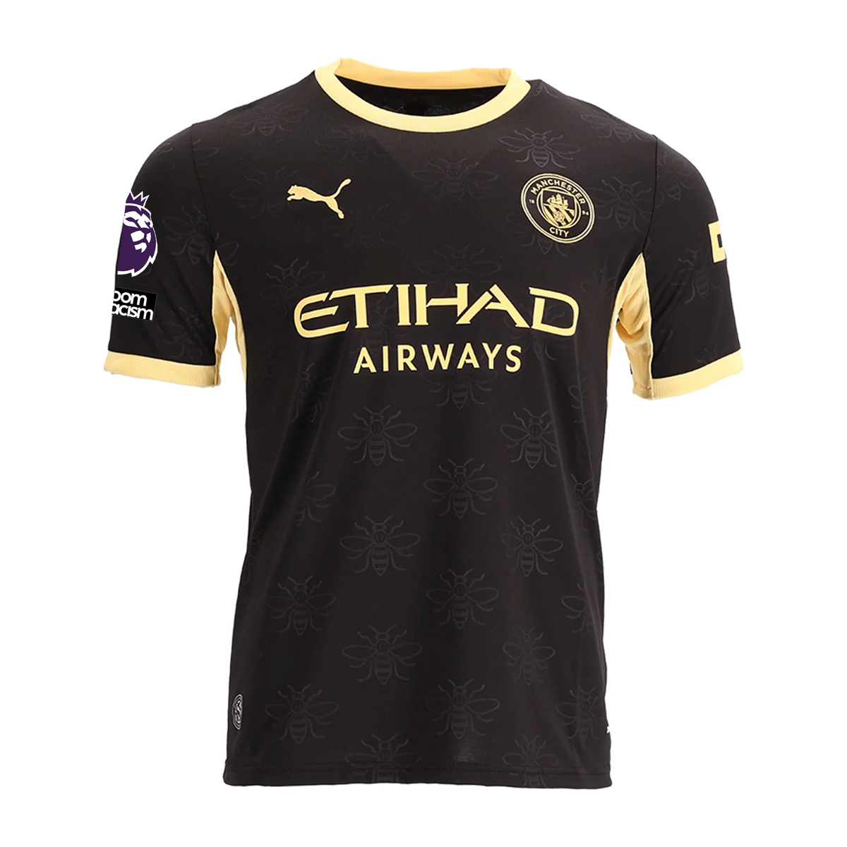 Puma Mens Manchester City Away Jersey w/ EPL + No Room For Racism Patches 26/27 (Black/Yellow)