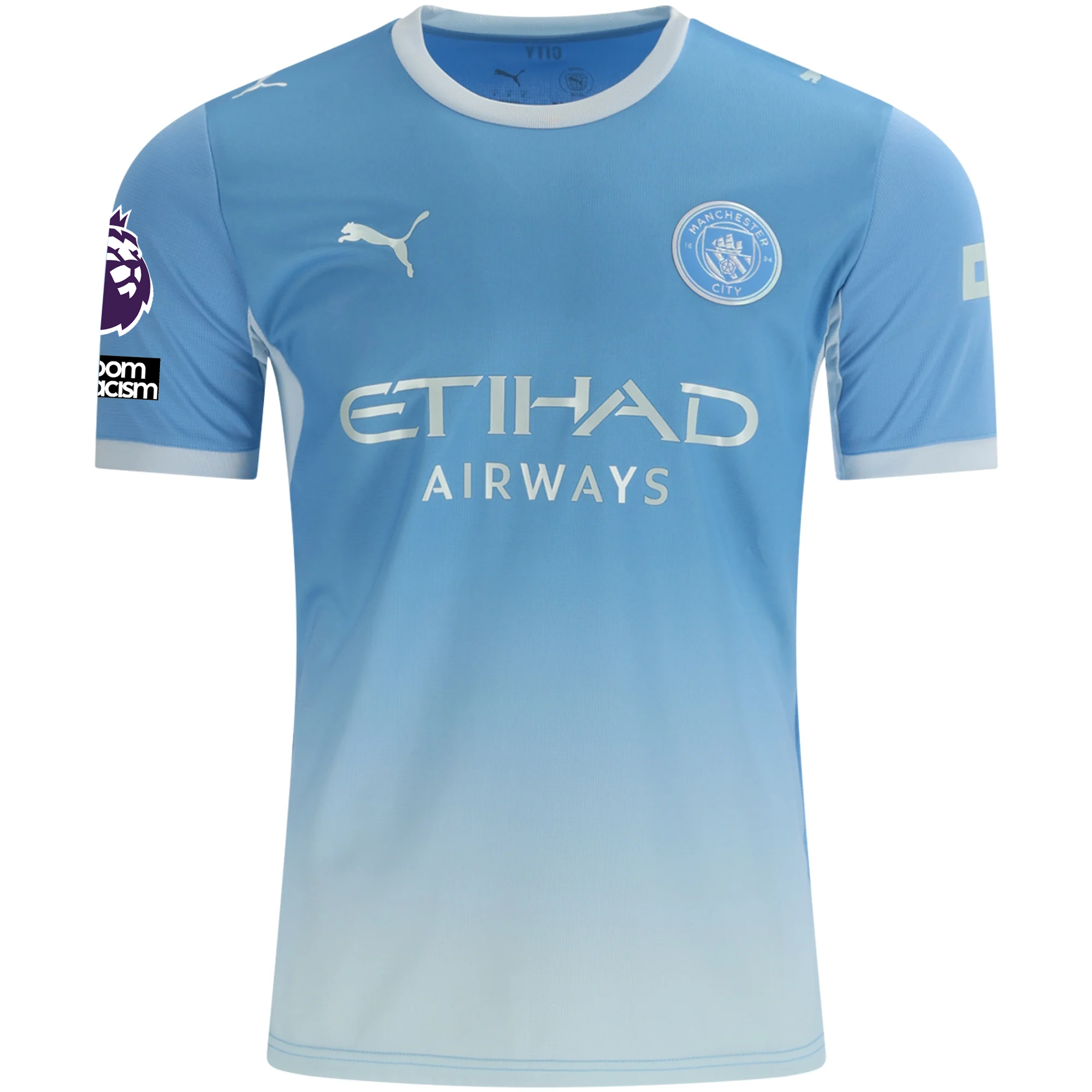 Puma Mens Manchester City Home Jersey EPL + No Room For Racism Patches 26/27 (Team Light Blue/Icey Blue)