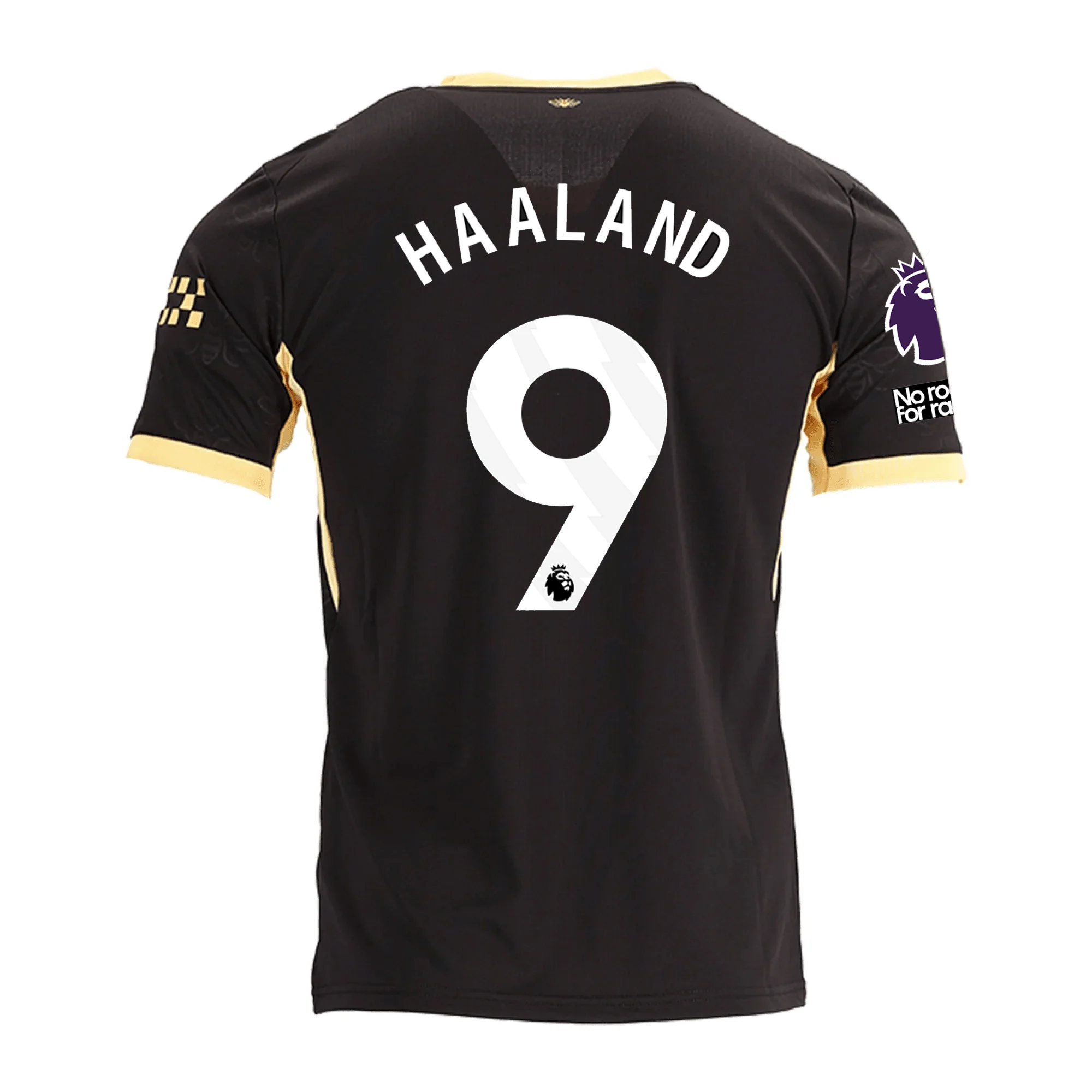 Puma Mens Manchester City Erling Haaland Away Jersey w/ EPL + No Room For Racism Patches 26/27 (Black/Yellow)