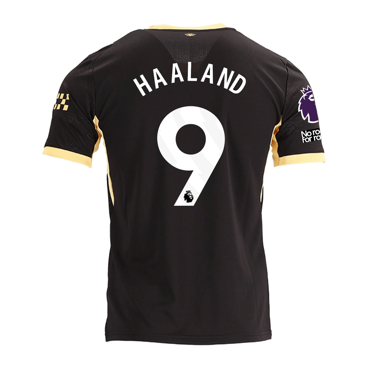 Puma Mens Manchester City Erling Haaland Away Jersey w/ EPL + No Room For Racism Patches 26/27 (Black/Yellow)
