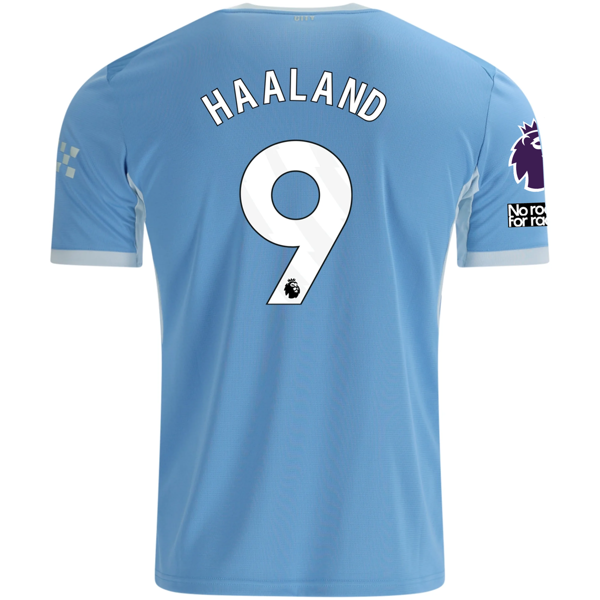 Puma Mens Manchester City Erling Haaland Home Jersey EPL + No Room For Racism Patches 26/27 (Team Light Blue/Icey Blue)