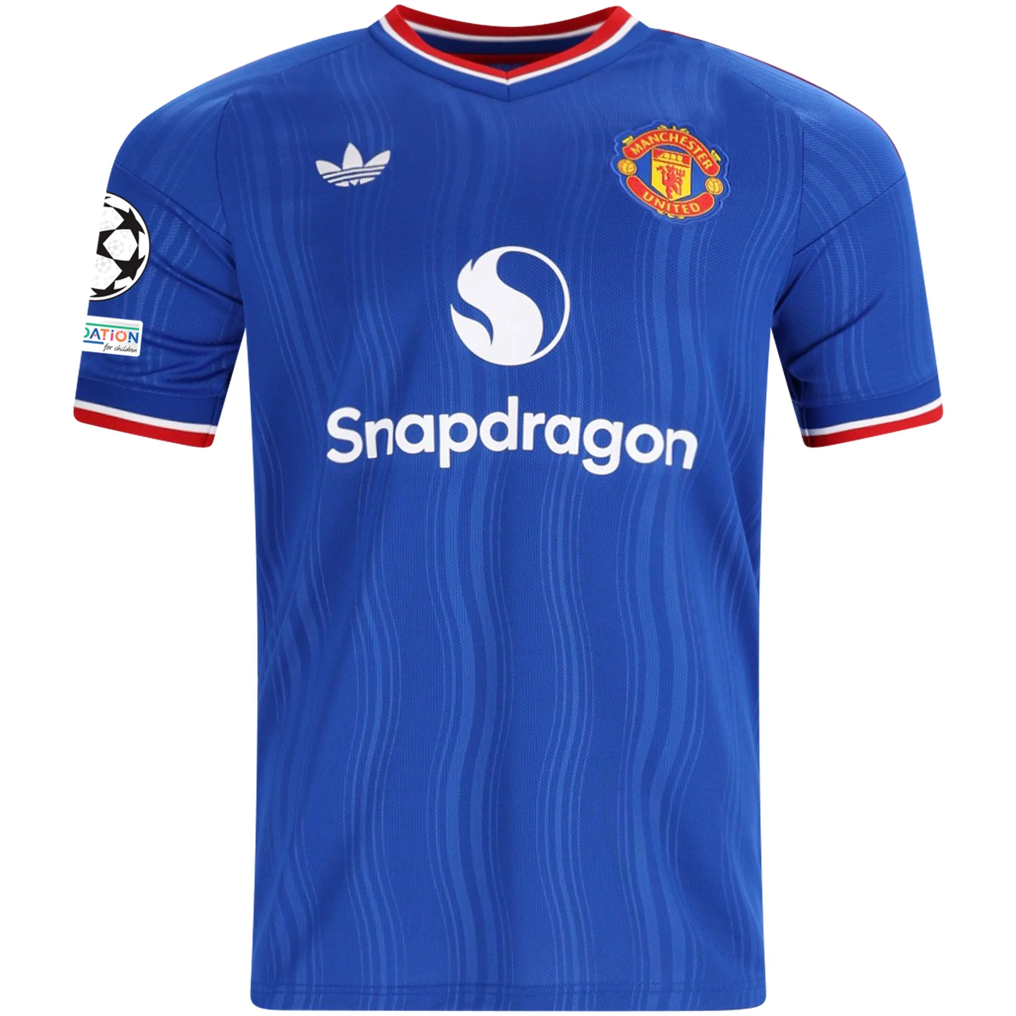 adidas Mens Manchester United Away Jersey w/ Champions League Patches 26/27 (Blue)