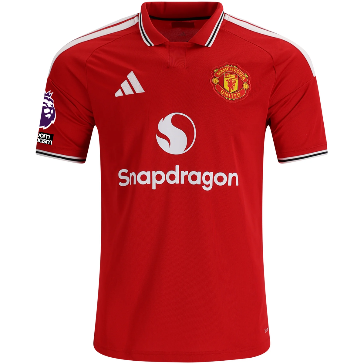 adidas Mens Manchester United Home Jersey w/ EPL + No Room For Racism Patches 26/27 (Red)