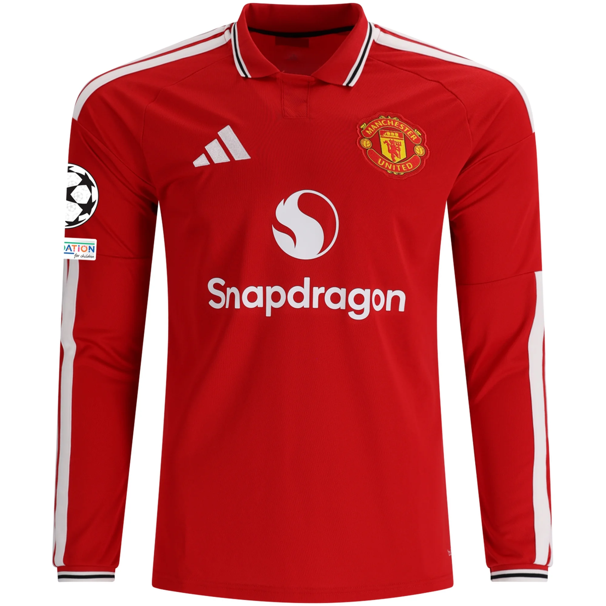 adidas Mens Manchester United Long Sleeve Home Jersey w/ Champions League Patches 26/27 (Red)