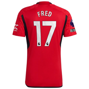 adidas Manchester United Fred Home Jersey 23/24 w/ EPL + No Room For Racism Patches (Team College Red)