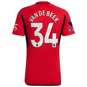 adidas Manchester United Donny van de Beek Home Jersey 23/24 w/ EPL + No Room For Racism Patches (Team College Red)