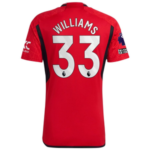 adidas Manchester United Brandon Williams Home Jersey 23/24 w/ EPL + No Room For Racism Patches (Team College Red)