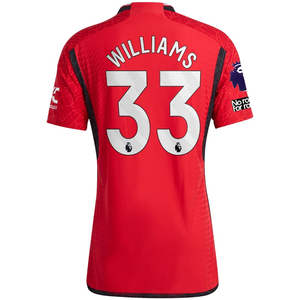 adidas Manchester United Authentic Brandon Williams Home Jersey 23/24 w/ EPL + No Room For Racism Patches (Team College Red)