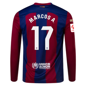 Nike Barcelona Marcos Alonso Home Long Sleeve Jersey 23/24 w/ La Liga Champions Patches (Deep Royal/Noble Red)