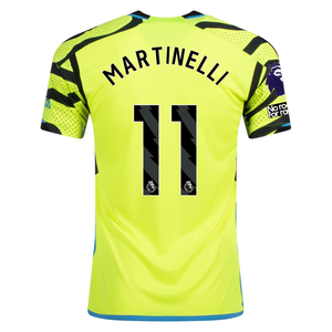 adidas Arsenal Gabriel Martinelli Away Jersey w/ EPL + No Room For Racism Patches 23/24 (Team Solar Yellow/Black)