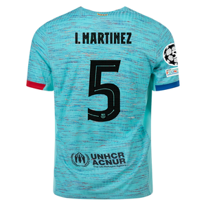 Nike Barcelona Authentic Iñigo Martínez Match Vaporknit Third Jersey w/ Champions League Patches 23/24 (Light Aqua/Royal Blue)