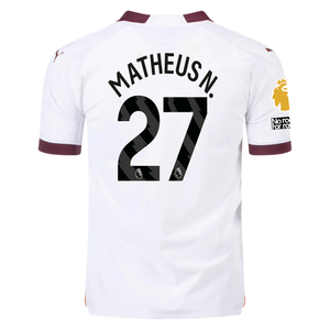 Puma Manchester City Authentic Matheus Nunes Away Jersey w/ EPL + No Room For Racism + Club World Cup Patches 23/24 (Puma White/Aubergine)