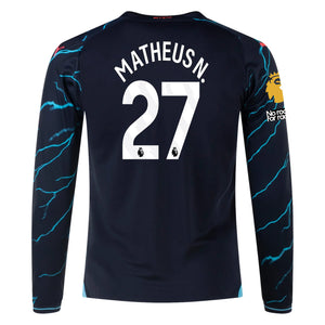Puma Manchester City Matheus Nunes Third Long Sleeve Jersey w/ EPL + No Room For Racism + Club World Cup Patches 23/24 (Dark Navy/Hero Blue)
