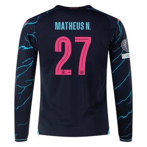 Puma Manchester City Matheus Nunes Third Long Sleeve Jersey w/ Champion Leagues + Club World Cup Patch 23/24 (Dark Navy/Hero Blue)