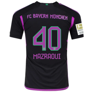 adidas Bayern Munich Authentic Noussair Mazraoui Away Jersey w/ Bundesliga Champion Patch 23/24 (Black)