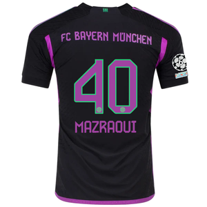 adidas Bayern Munich Authentic Noussair Mazraoui Away Jersey w/ Champions League Patches 23/24 (Black)