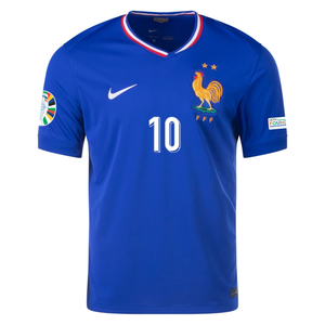 Nike France Kylian Mbappe Home Jersey w/ Euro 2024 Patches 24/25 (Bright Blue/University Red)