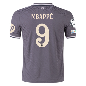 adidas Real Madrid Authentic Kylian Mbappe Third Jersey w/ Champions League Patches 24/25 (Charcoal)