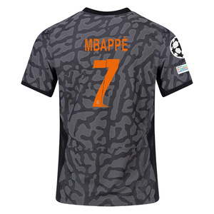 Nike Paris Saint-Germain Authentic Kylian Mbappe Match Third Jersey w/ Champions League Patches 23/24 (Anthracite/Black/Stone)