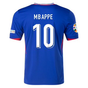 Nike France Kylian Mbappe Home Jersey w/ Euro 2024 Patches 24/25 (Bright Blue/University Red)