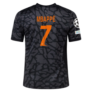 Nike Paris Saint-Germain Kylian Mbappe Third Jersey w/ Champions League Patches 23/24 (Anthracite/Black/Stone)