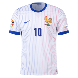 Nike France Authentic Kylian Mbappe Away Jersey w/ Euro 2024 Patches 24/25 (White/Bright Blue)