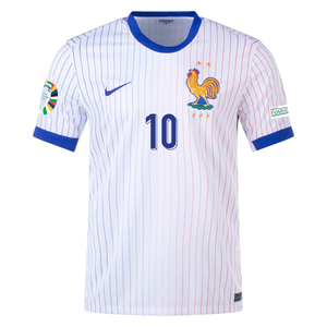 Nike France Kylian Mbappe Away Jersey w/ Euro 2024 Patches 24/25 (White/Bright Blue)