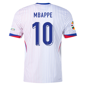 Nike France Authentic Kylian Mbappe Away Jersey w/ Euro 2024 Patches 24/25 (White/Bright Blue)
