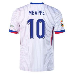 Nike France Kylian Mbappe Away Jersey w/ Euro 2024 Patches 24/25 (White/Bright Blue)