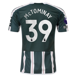 adidas Manchester United Scott McTominay Away Jersey w/ EPL + No Room For Racism Patches 23/24 (Green Night/Core White)