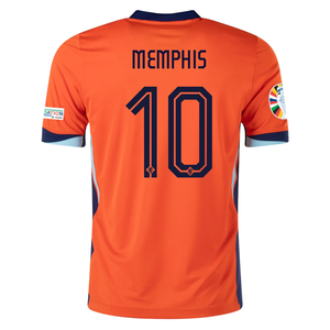 Nike Netherlands Memphis Depay Home Jersey w/ Euro 2024 Patches 24/25 (Safety Orange/Black)