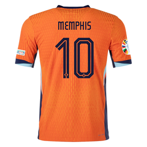 Nike Netherlands Match Authentic Memphis Depay Home Jersey w/ Euro 2024 Patches 24/25 (Safety Orange/Blue Void)