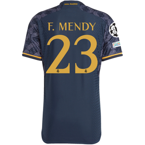 adidas Real Madrid Authentic Ferland Mendy Away Jersey w/ Champions League + Club World Cup Patch 23/24 (Legend Ink/Preloved Yellow)
