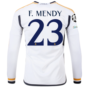 adidas Real Madrid Long Sleeve Ferland Mendy Home Jersey w/ Champions League + Club World Cup Patches 23/24 (White)