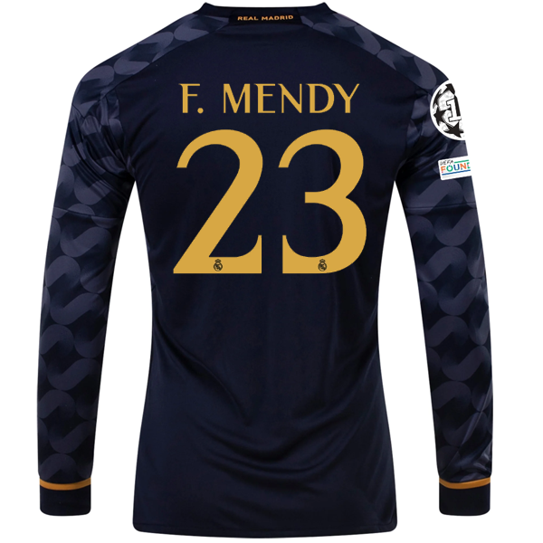 Adidas Real Madrid Mendy Long Sleeve Away Jersey w/ Champions League + Club World Patch 23/24 (Legend Ink/Preloved Blue) Size L