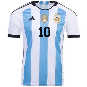 adidas Argentina Lionel Messi Three Star Home Jersey w/ World Cup Champion Patch 22/23 (White/Light Blue)
