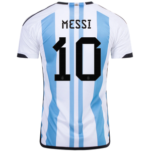 adidas Argentina Lionel Messi Three Star Home Jersey w/ World Cup Champion Patch 22/23 (White/Light Blue)
