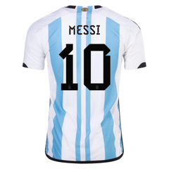 Adidas Argentina Lionel Messi Three Star Home Jersey w/ World Cup Champion Patch 22/23 (White/Light Blue) Size XXL