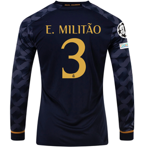 adidas Real Madrid Militao Long Sleeve Away Jersey w/ Champions League + Club World Patch 23/24 (Legend Ink/Preloved Blue)